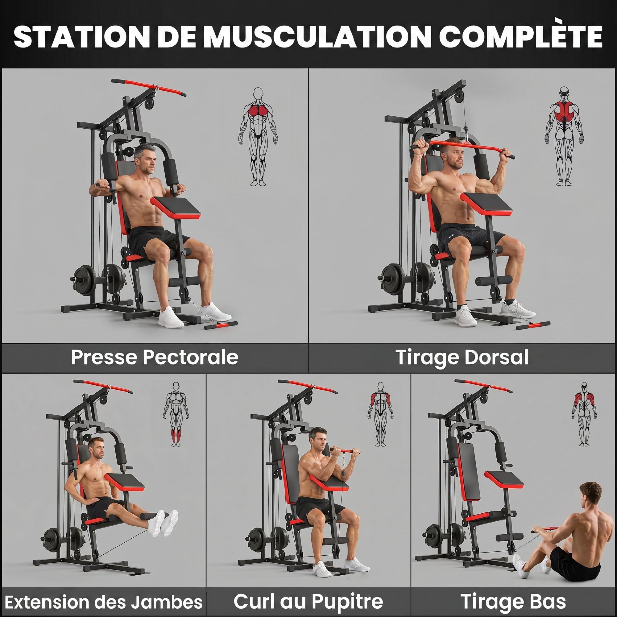 SPORTNOW Station de Musculation Machine à Câble Multifonction avec Poulie
