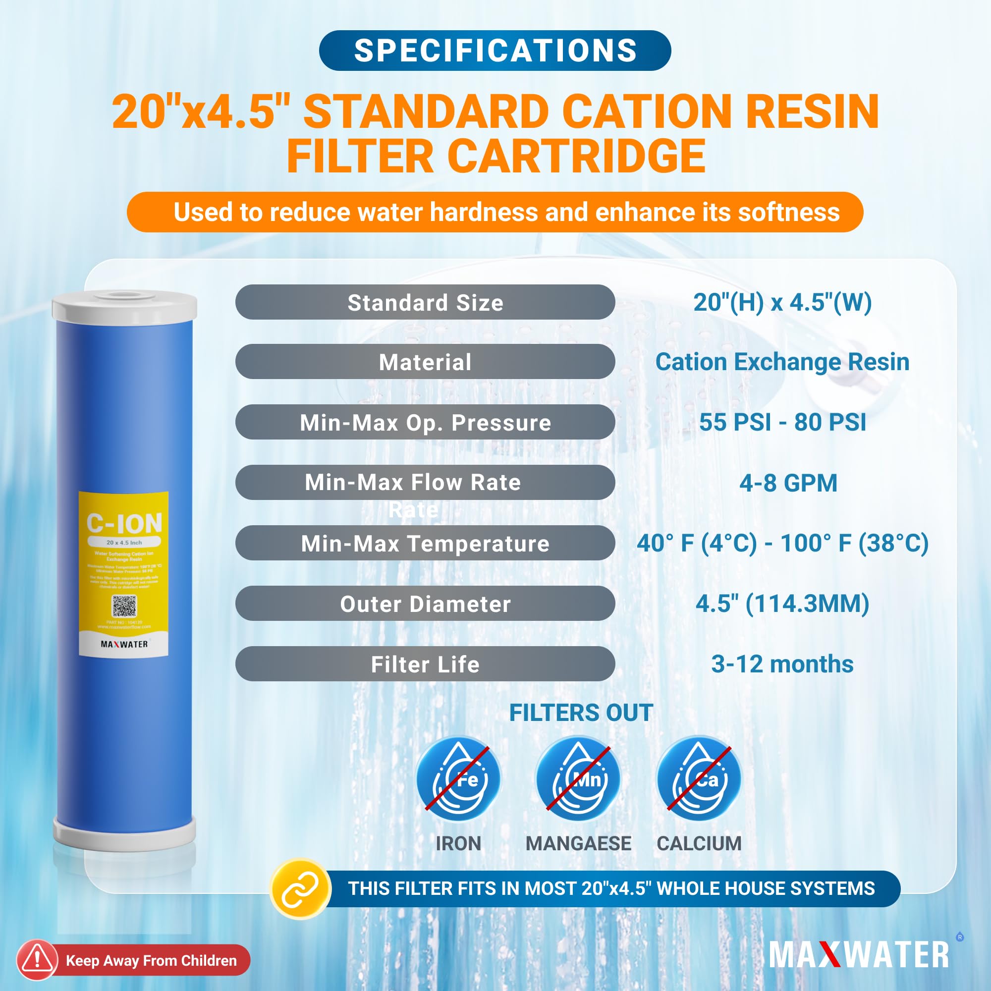 (1 Pack) Calcium, Magnesium TDS Hardness Reduction Water Softening 20