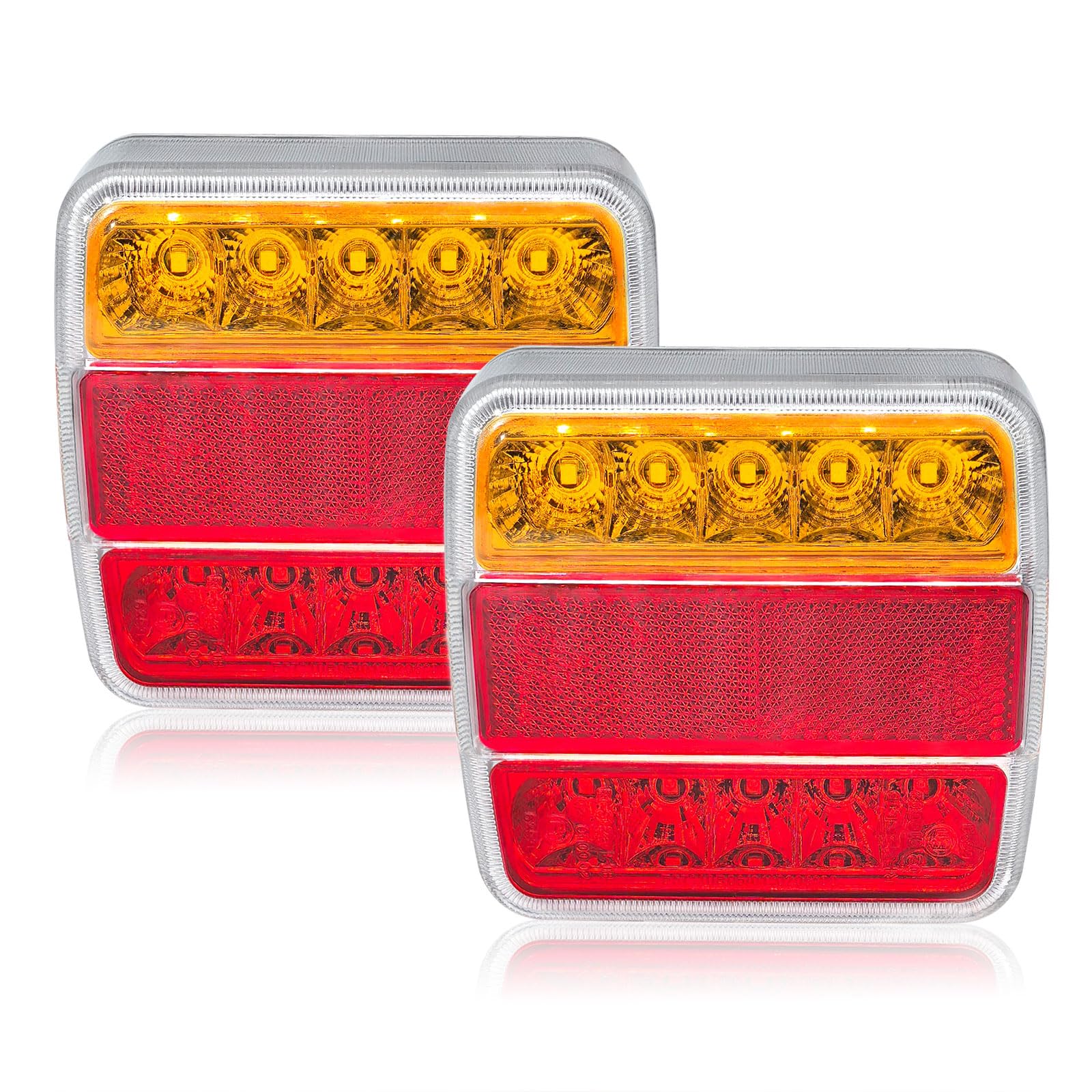 2 Stück 12 V Universell LED Rückleuchten Anhänger mit E-Prüfzeichen, 5 Funktionen: Bremse, Position, Blinker, Kennzeichenbeleuchtung, Reflektor