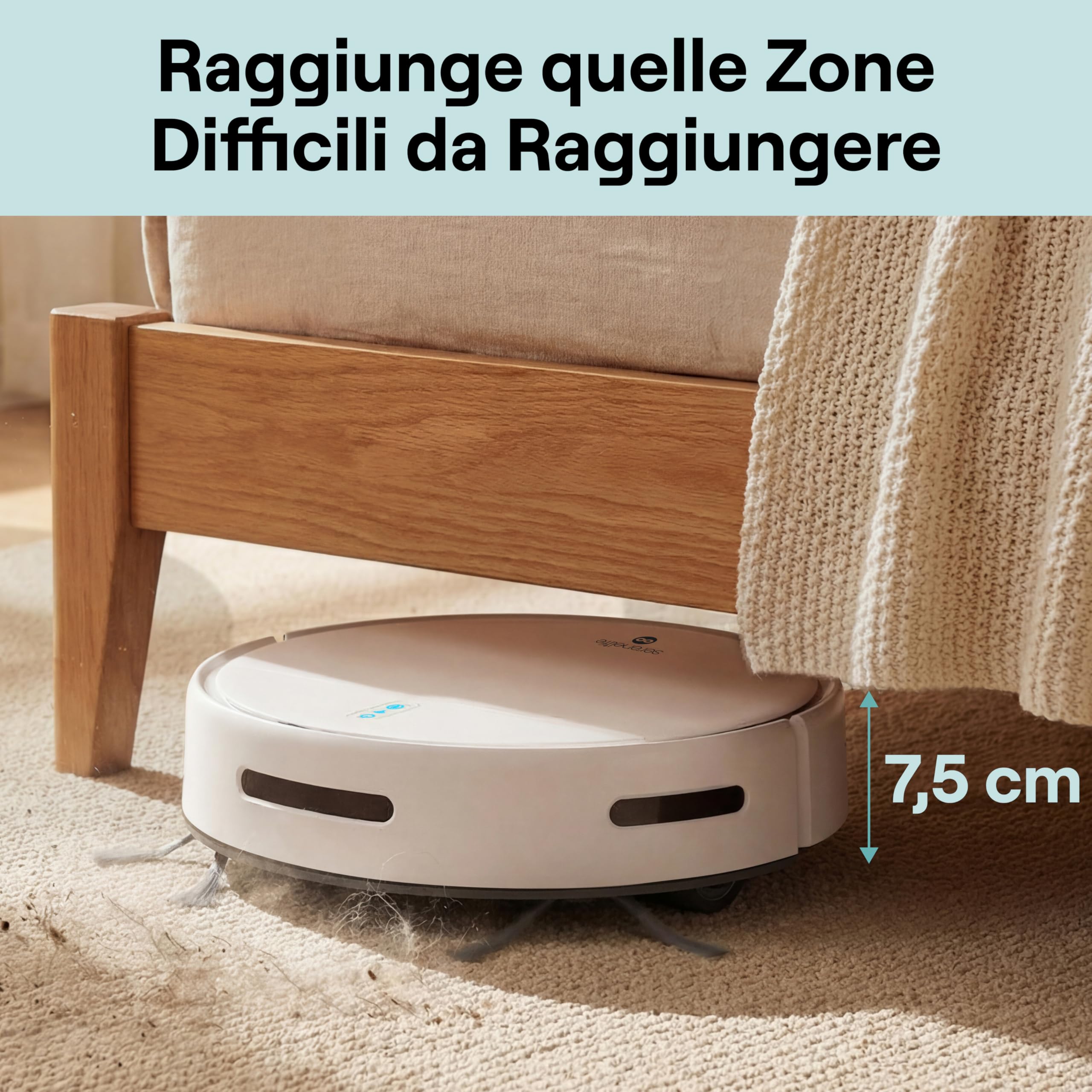 SereneLife Robottino Aspira e Lava Pavimenti, Robot Aspirapolvere con Controllo App, 3 Modalita, Sensori Anti-Caduta, Auto-Ricarica, per Pelo Animali e Pavimenti Duri, Casa, Ufficio, Bianco