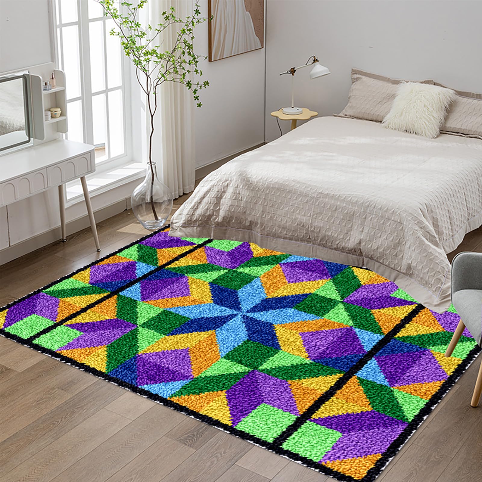 Tehocwiz 110x140 cm knopentapijt om zelf te knopen, groot, knoopset, tapijt knoopset voor volwassenen, Latch Hook Kit handwerken beginners tapijt maken set om zelf te knopen vloerkleden