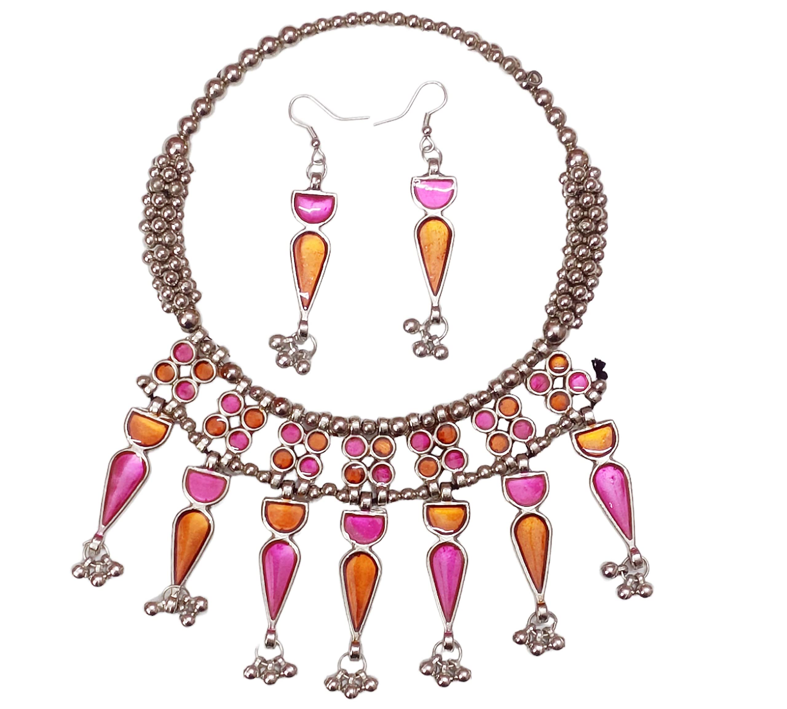 Total Fashion Latest Boho Trible Meenakari Silver Oxidised Hasli Choker Necklace Jewellery Set Women for Girls (B0BPQNT78R) Amazon Price History, Amazon Price Tracker