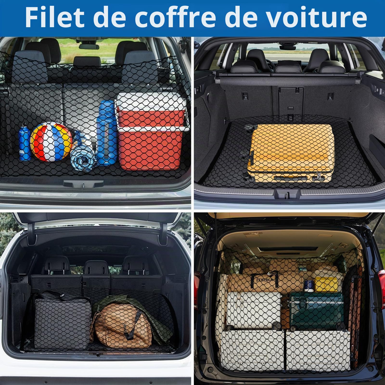 120X70CM Filet Voiture pour Chien Grille Chien Voiture Filet Coffre Voiture Chien Filet de Séparation pour Chien Séparateur de Siège Arrière pour Camions SUV et berlines
