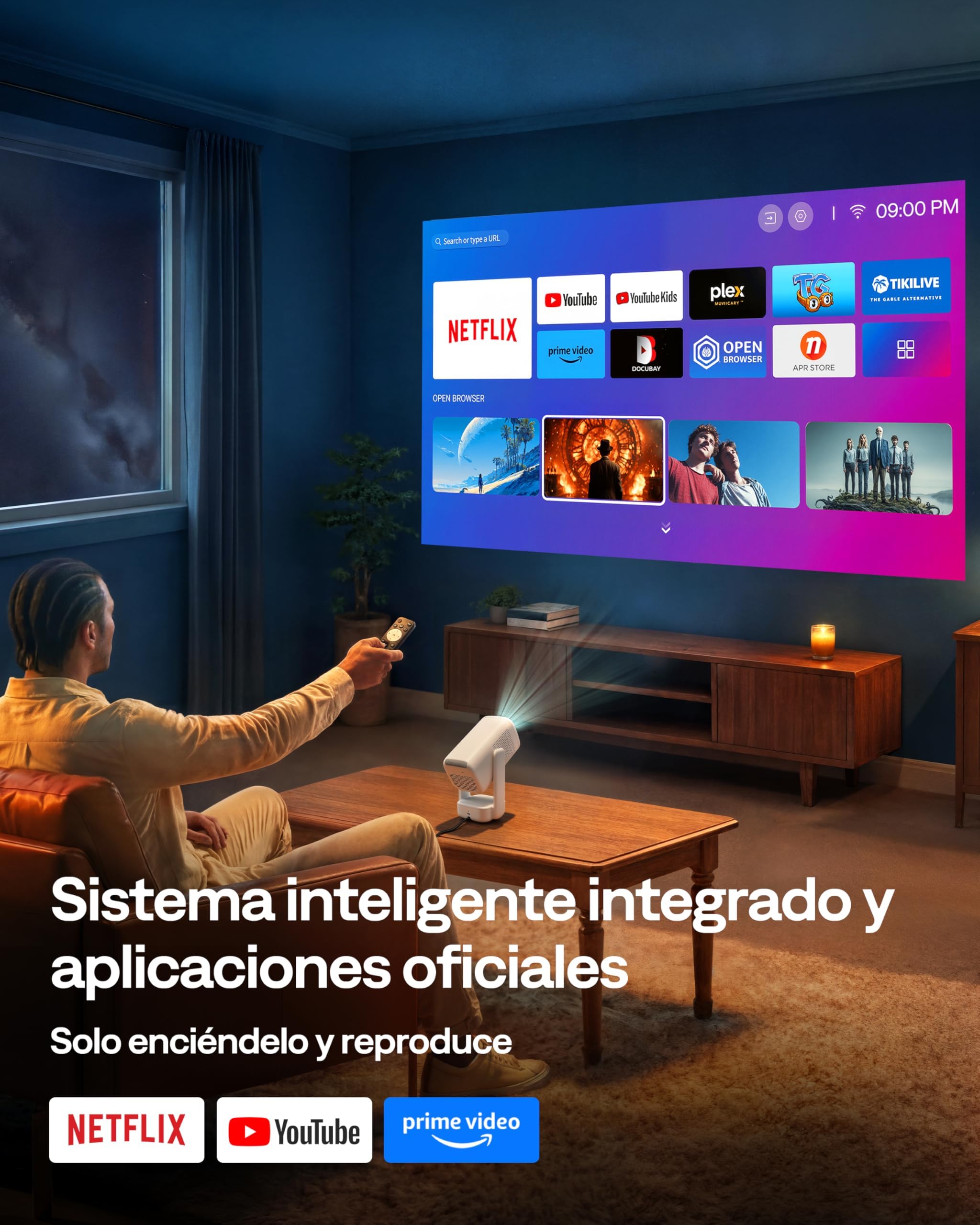 Aurzen D1 Air Proyector Portatil con Netflix y Youtube, Smart Proyector con WiFi y Bluetooth, Alimentado por USB-C, Configuración Automática, 16W Dolby Audio, 1080P ＆ HDR10, Soporta 4K, Exterior