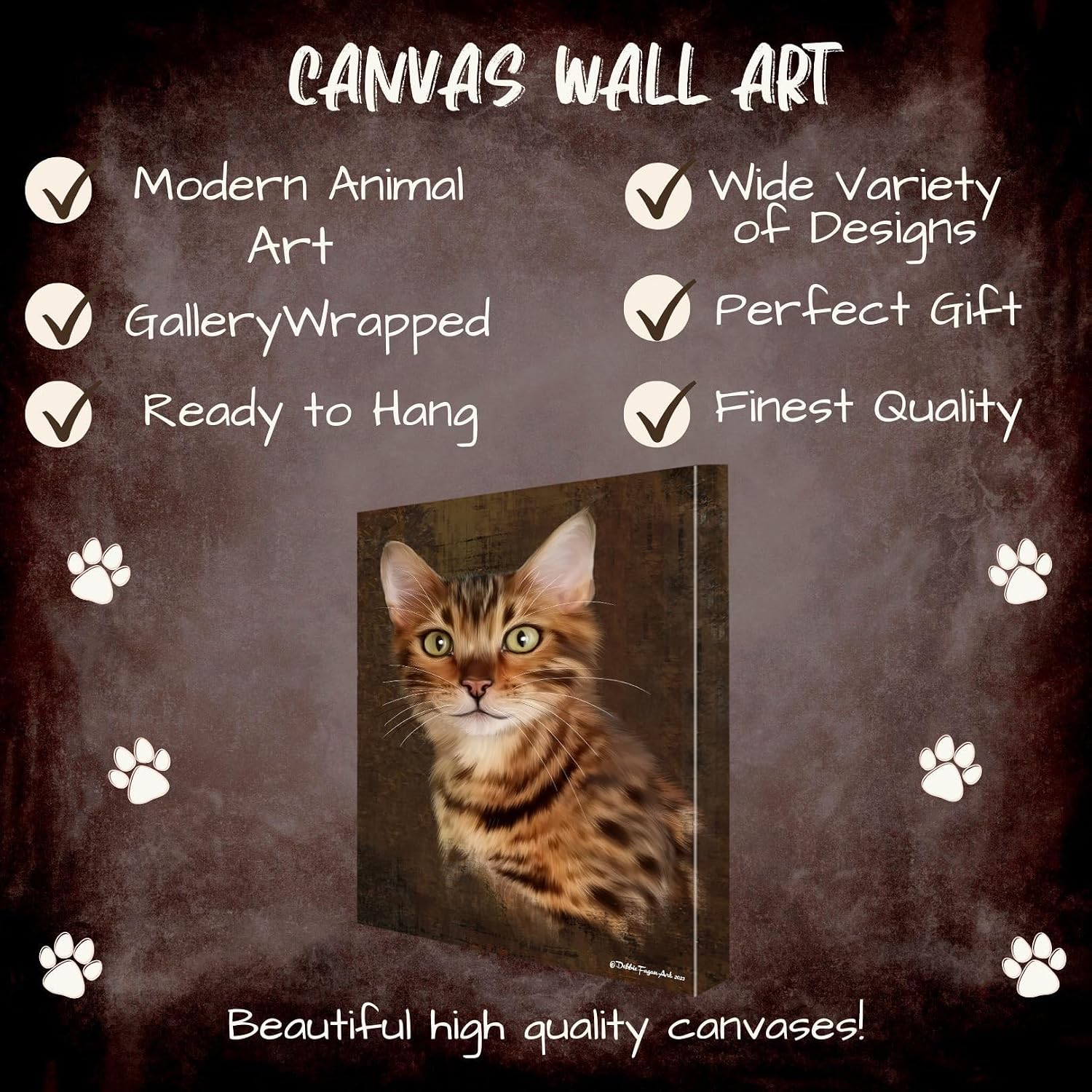 Rustic with Bengal Cats Canvas Wall Art - Premium Quality Ready to Hang Room Decor - Black Floating Framed 16" x 16"