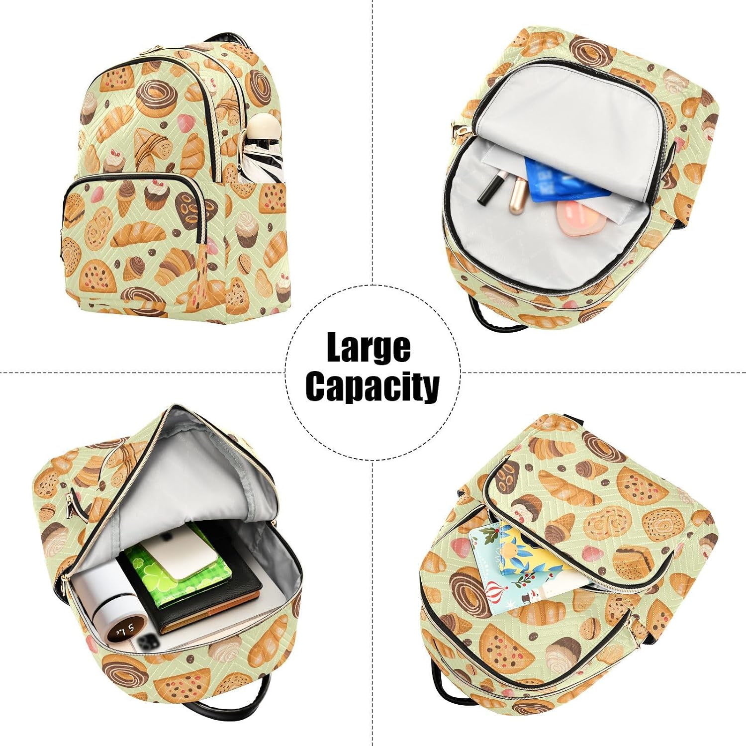 Donuts Ice Cream Dessert Print Backpack Purse for Women Shoulder Bag Fashion Daypack Ladies Handbag Lightweight Travel Bag Rucksack