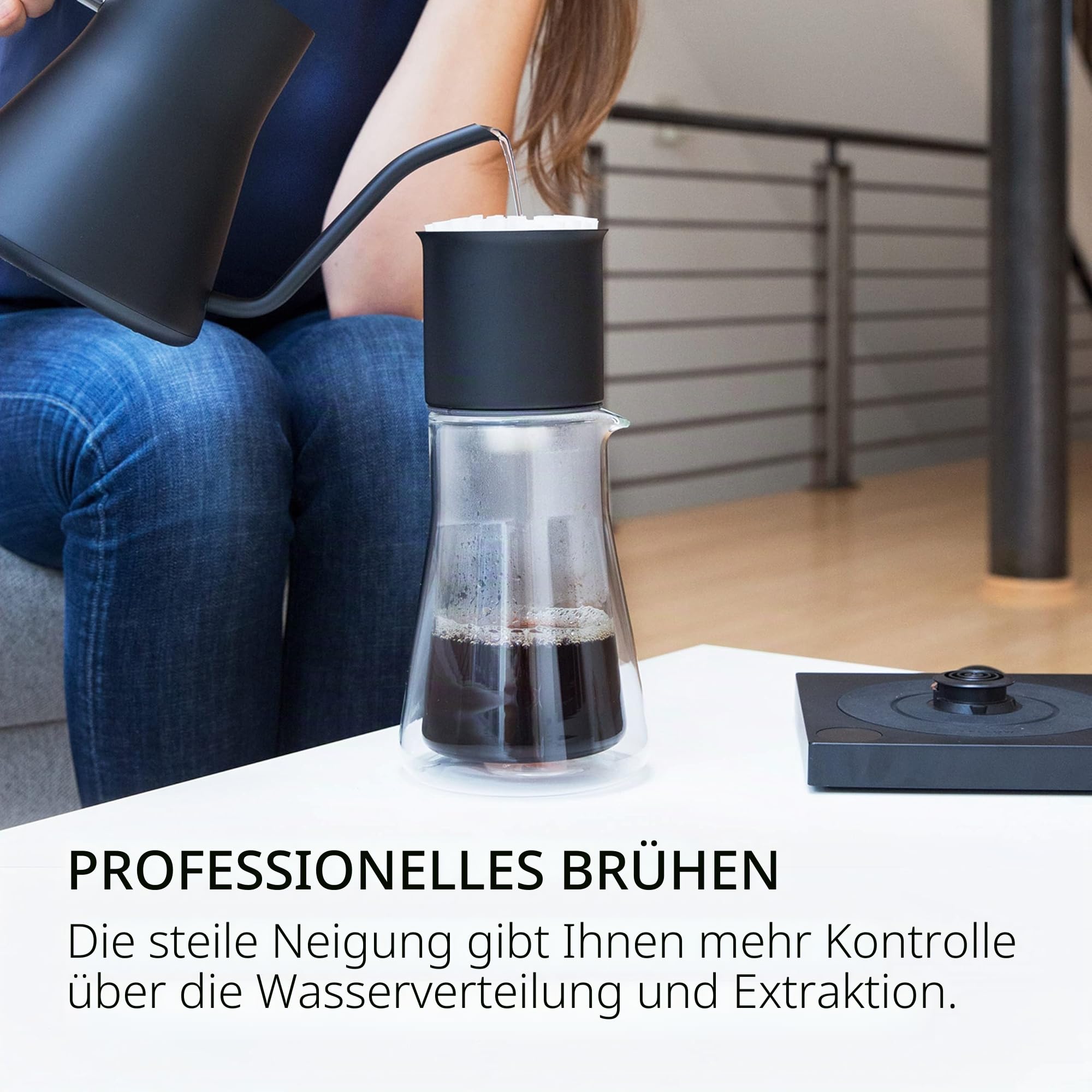 Fellow Pour Over Kaffeebereiter Set mit Dripper und Glaskanne, Mattschwarz