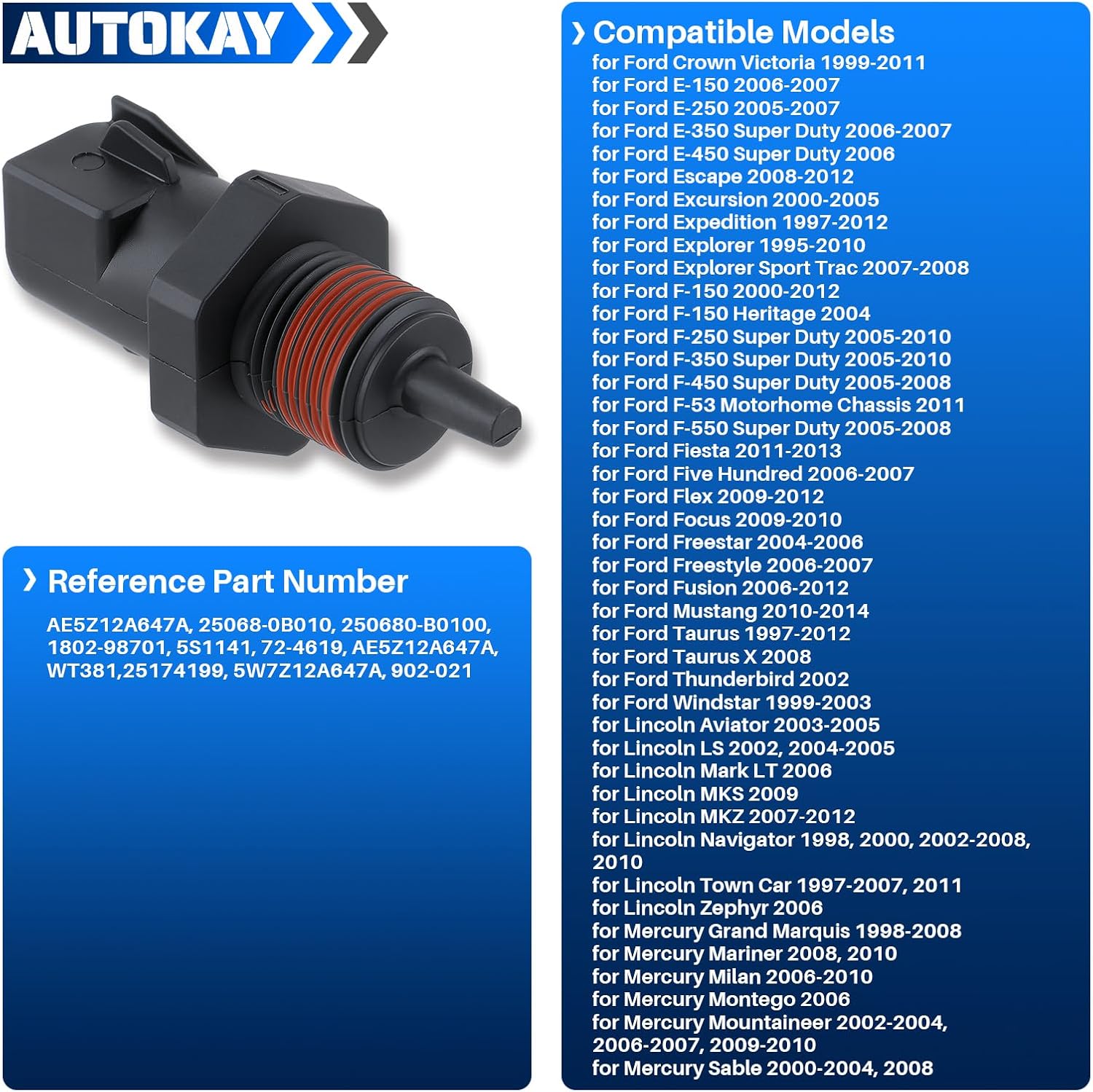 AUTOKAY AE5Z12A647A Ambient Charge Intake Air Temperature Sensor Fits for Ford Lincoln Mercury