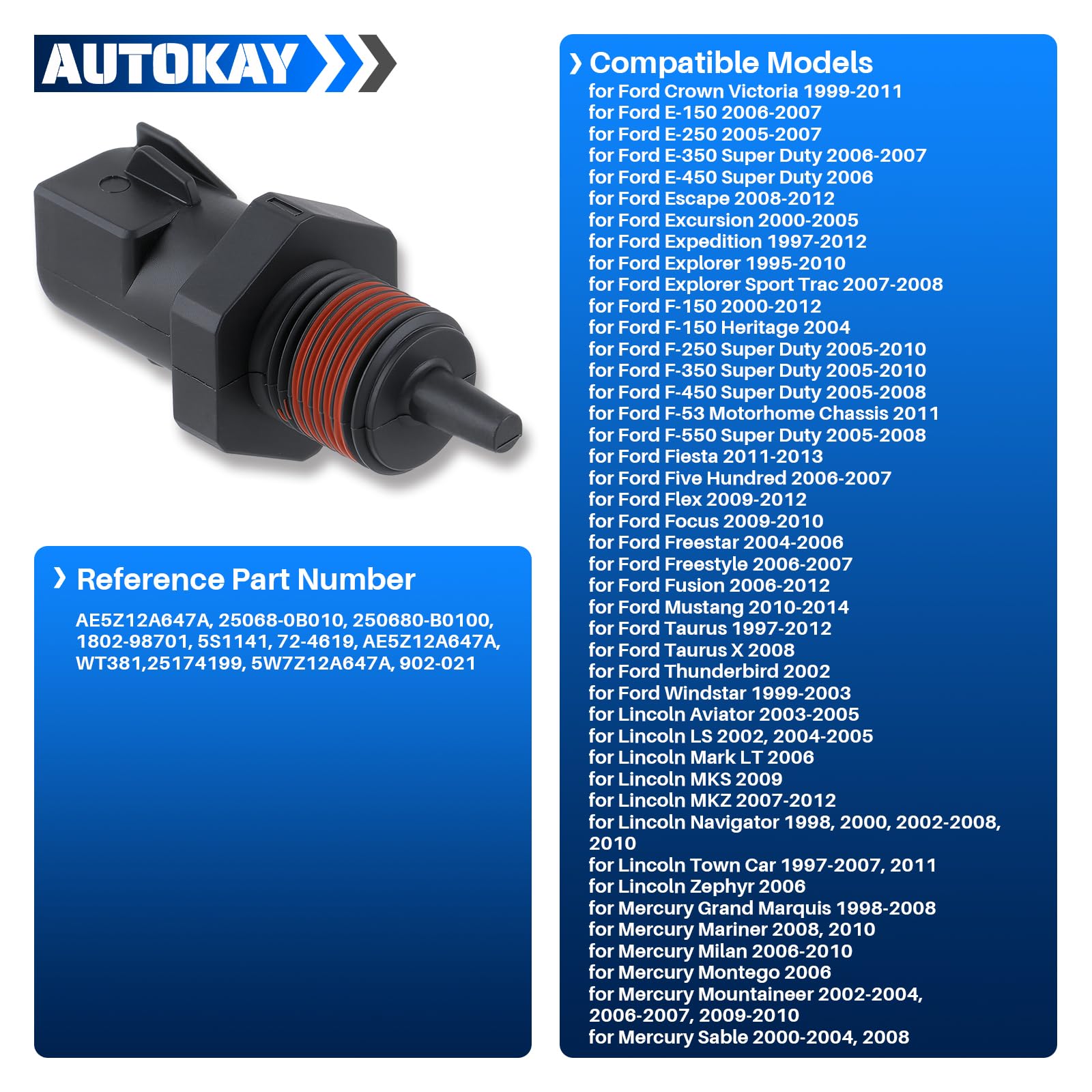 AUTOKAY AE5Z12A647A Sensore di temperatura dell'aria di aspirazione della carica ambientale adatto per Ford Lincoln Mercury