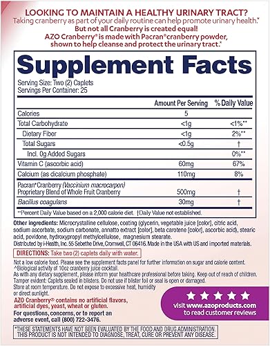 Miniatura 2 de AZO Suplemento para la salud del tracto urinario de arándano, 1 porción 1 vaso de jugo de arándano, pastillas de arándano sin azúcar, 50 unidades