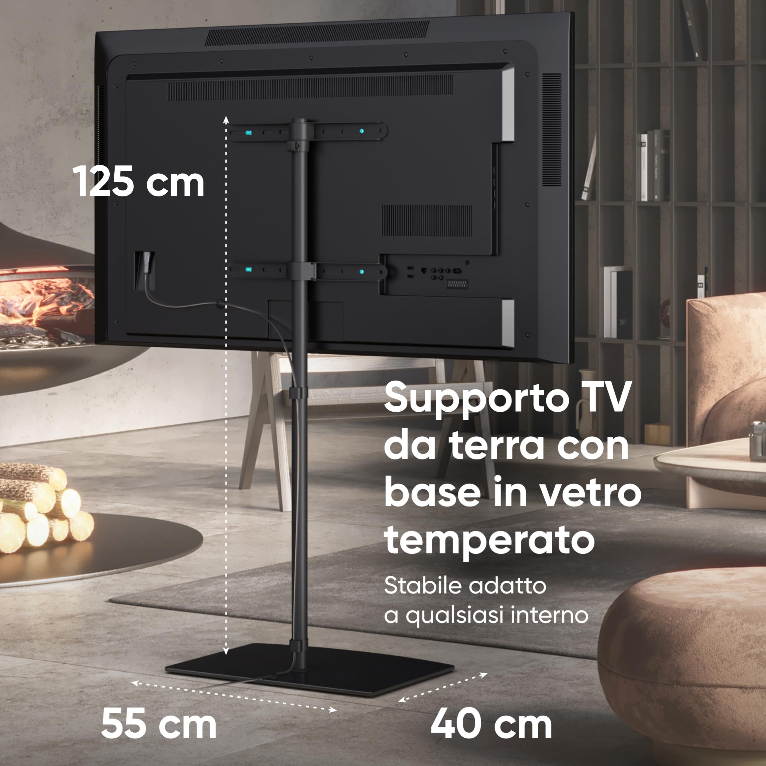 ONKRON Supporto TV da Pavimento 30-60 pollici, Carico fino a 41 kg, Porta TV da Terra Mobile VESA 100x100-400x400, Supporto Televisione da Pavimento, Altezza Regolabile, Porta Televisore Nero TS5065-B