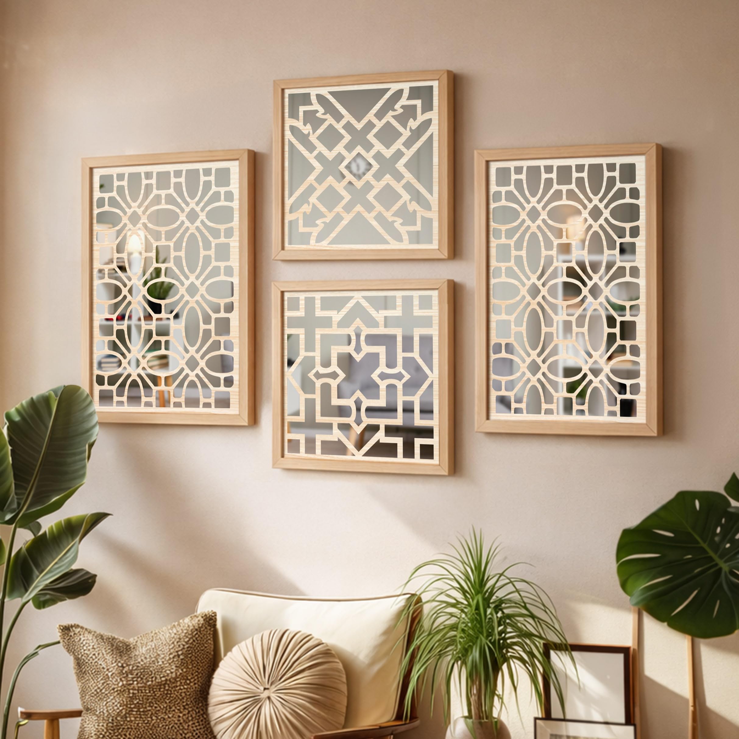 NoWorries Mirror Wall Decor Paintings for Home Living Room Decor/Wall Hangings Wood Carving Acrylic Mirror Frame - Aesthetic Wall Pine Wood Carving Mirror Paintings (10X13/10X10 Inches, Pine - 3.1)-picture-14