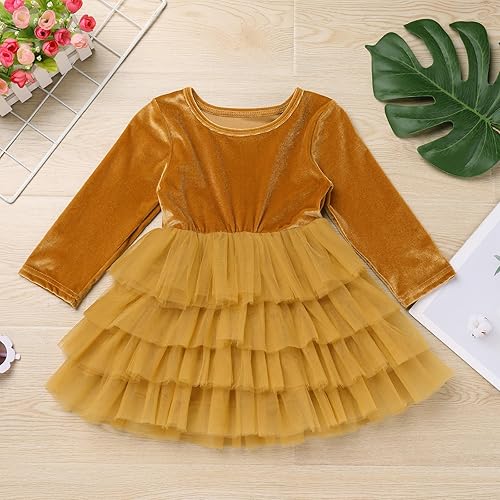 Miniatura 3 de IDOPIP Vestido de tutú de terciopelo para niñas pequeñas de manga larga de princesa Navidad cumpleaños boda para otoño invierno