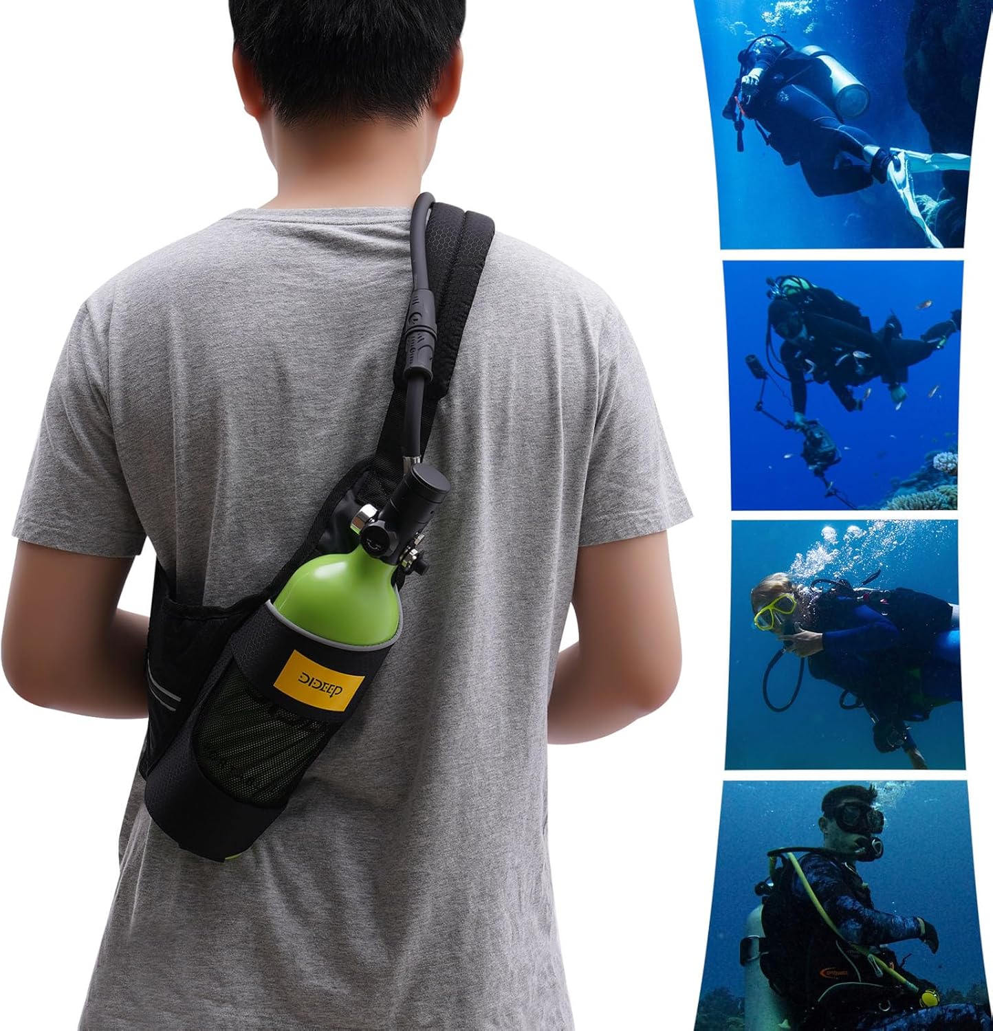 Mini Scuba Tank, 1L Portable Small Diving Tank Breathing Reusable Diving Cylinder up to 20 Minutes Dive Time, Suitable for Professional Divers, Fishermen, Firefighters, Lifeguards