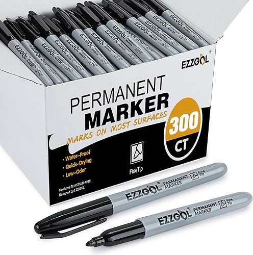 Marcadores permanentes a granel, paquete de 300 marcadores permanentes negros de punta fina, marcadores impermeables,