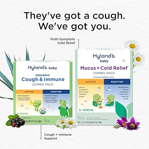 Miniatura 7 de Hyland's - Bebé - Paquete combinado de jarabe orgánico para la tos y apoyo inmunológico día y noche - Alivia la tos, apoya la inmunidad, ayuda para
