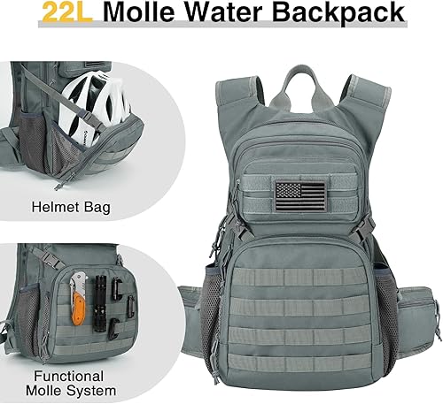 Vista 2 de CVLIFE Mochila táctica de hidratación con vejiga de agua de TPU de 3 L, mochila de senderismo de 22 L para hombres y mujeres, mochila de agua Molle
