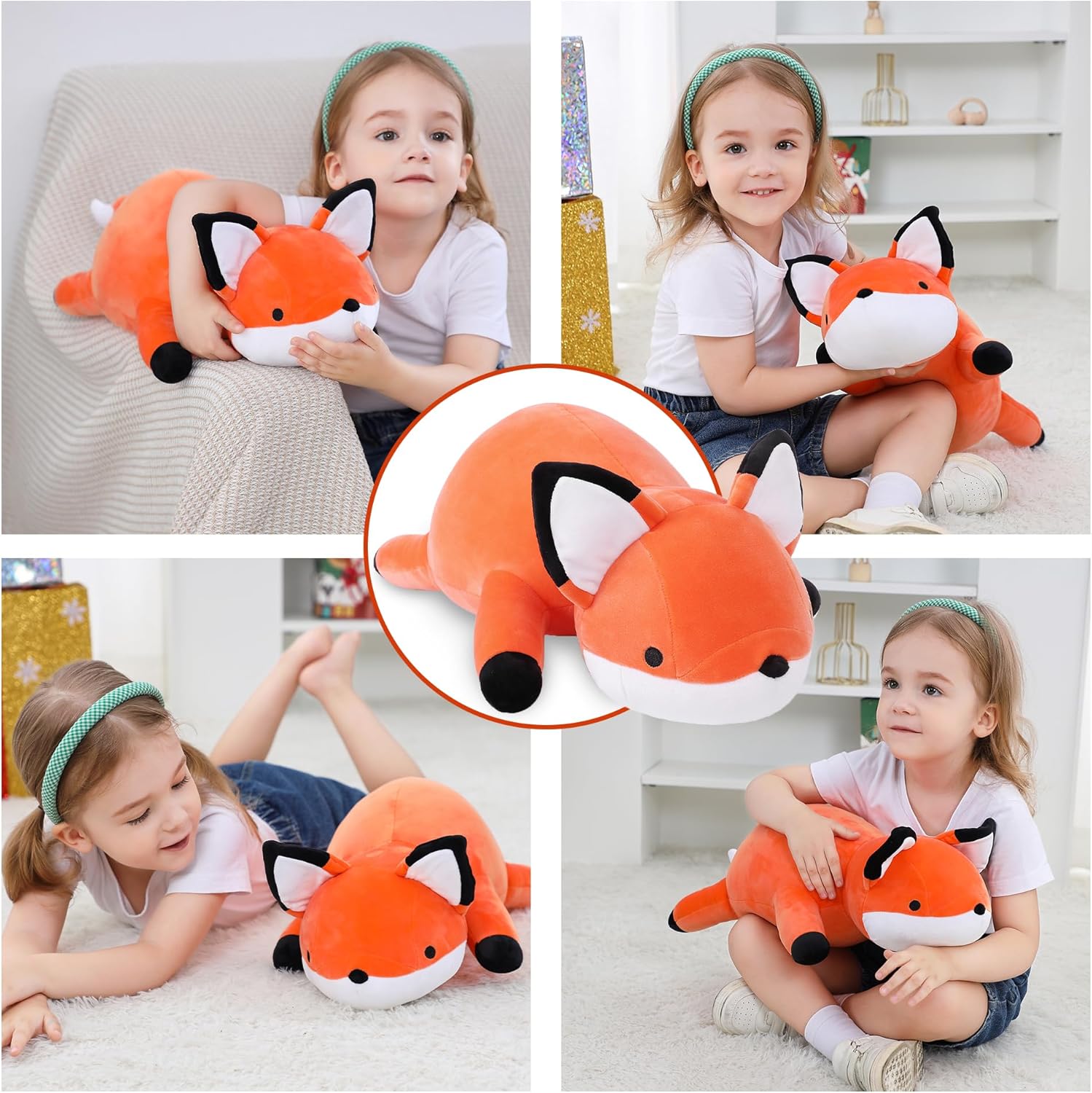 WeBingo Weighted Stuffed Animals, 24" Weighted Fox Plush Toy 4.2 Lb Soft Pillow Cute Giant Plushie Gifts for Kids & Adults