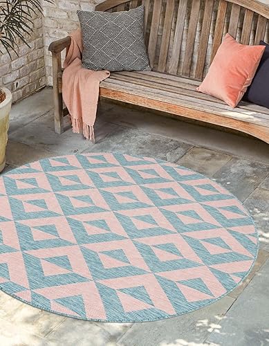 Vista 50 de Unique Loom Unique Loom Outdoor Collection - Alfombra de área - Napa (3 pies 3 pies, redonda, amarillo y aguamarina/amarillo)