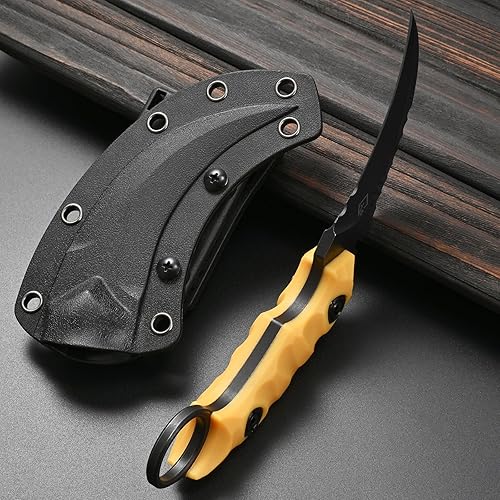 Miniatura 14 de GTK691 Cuchillo de hoja fija D2 Hoja de acero Mango de fibra de vidrio de nailon con funda Kydex para acampar al aire libre, caza, senderismo, Azul