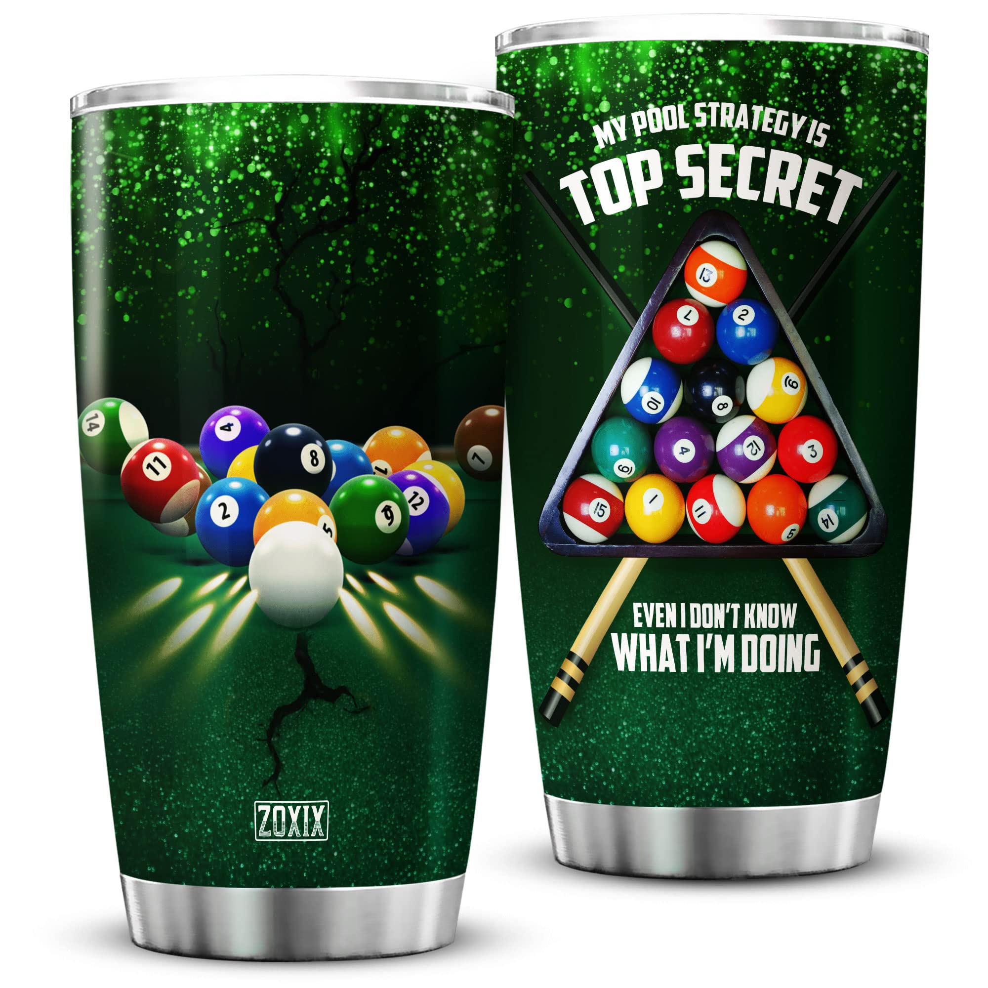 ZOXIX Billiards Tumbler For Coffee 20oz Stainless Steel Cup For Men Husband Funny Saying Travel Mug Sports Themed Cup With Lid Novelty Gift For Billiards Lovers Insulated Mugs
