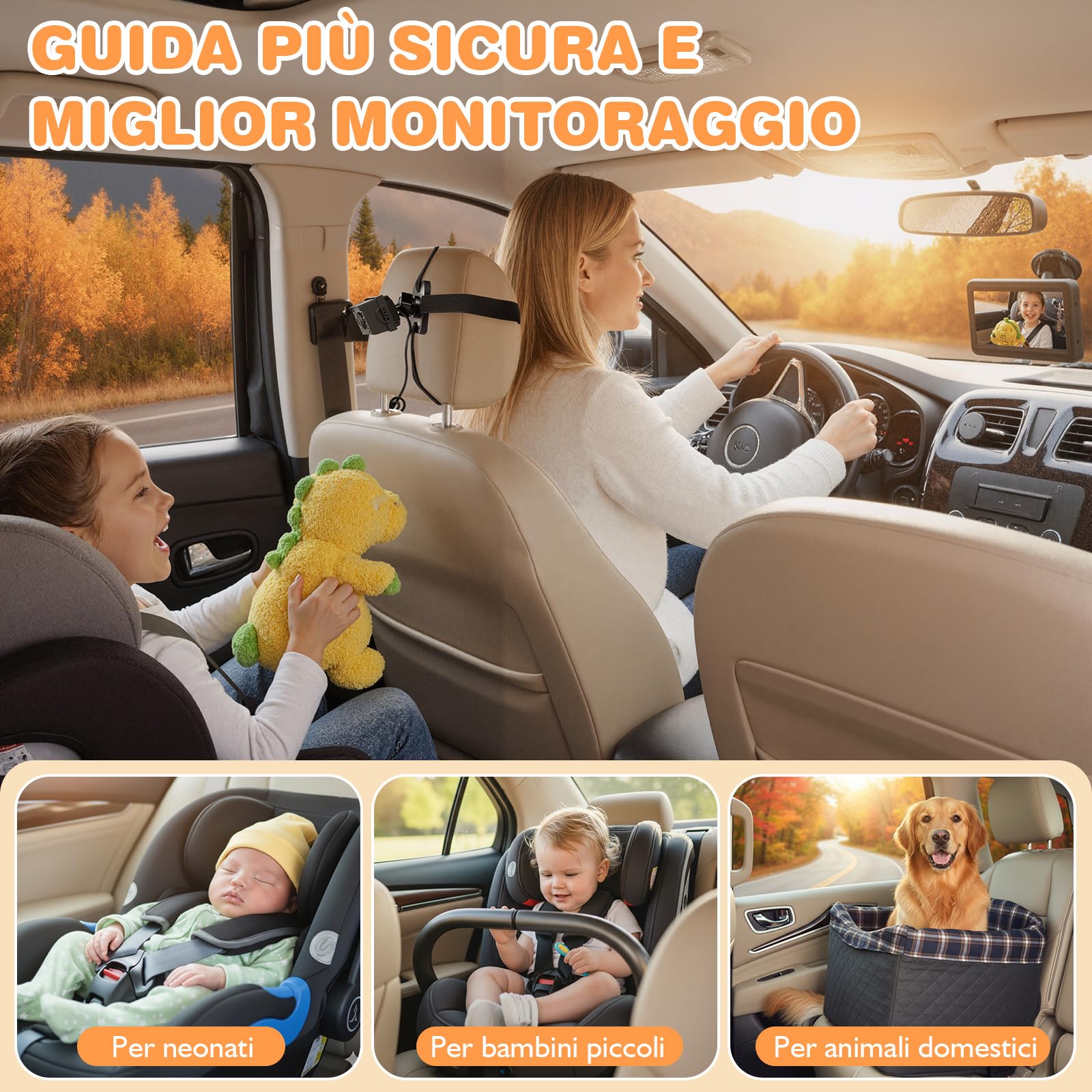 Zacro Baby Camera Auto, Specchio per auto, specchietto retrovisore per bambini, 1080P, USB-C Plug and Play, specchio per auto con visione notturna HD e angolo di visione di 150°, specchietto