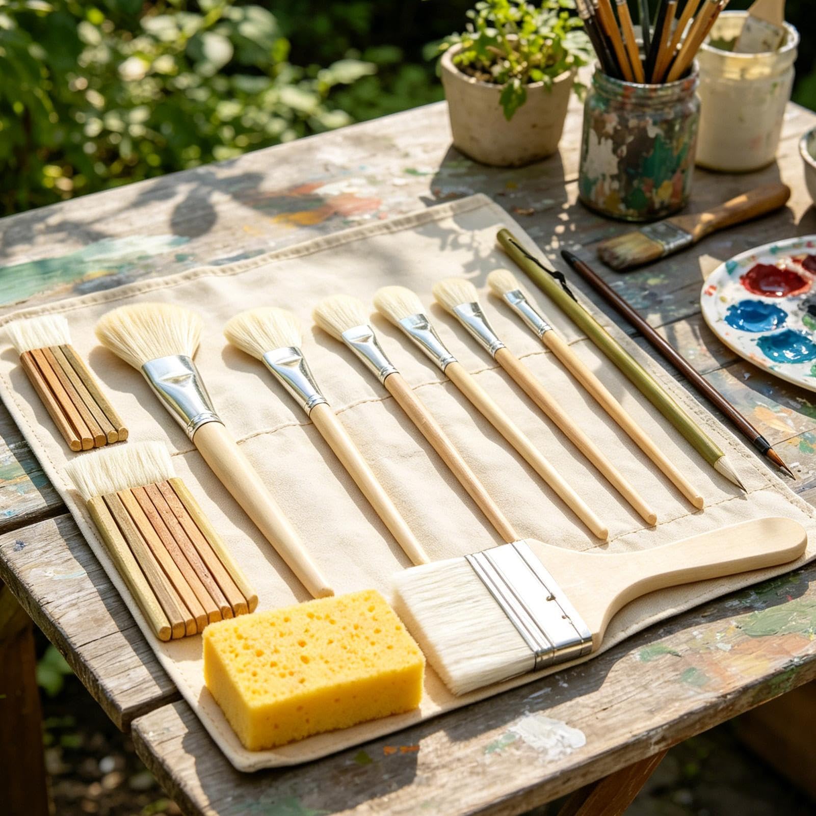 Pennelli per smalto da vasaio 12 Pezzi Manico in Legno | Set di Pennelli per Acrilico per la Casa, lo Studio, Scuola, Laboratorio, la Ceramica, l'Argilla, i Principianti, gli