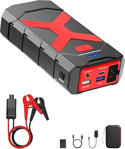 Miniatura 19 de Arrancador de batería de coche de 2000 A, 12 V arrancador de coche portátil para 8.0L de gas y 6.5L diésel, batería de reserva de 20000 mAh con USB