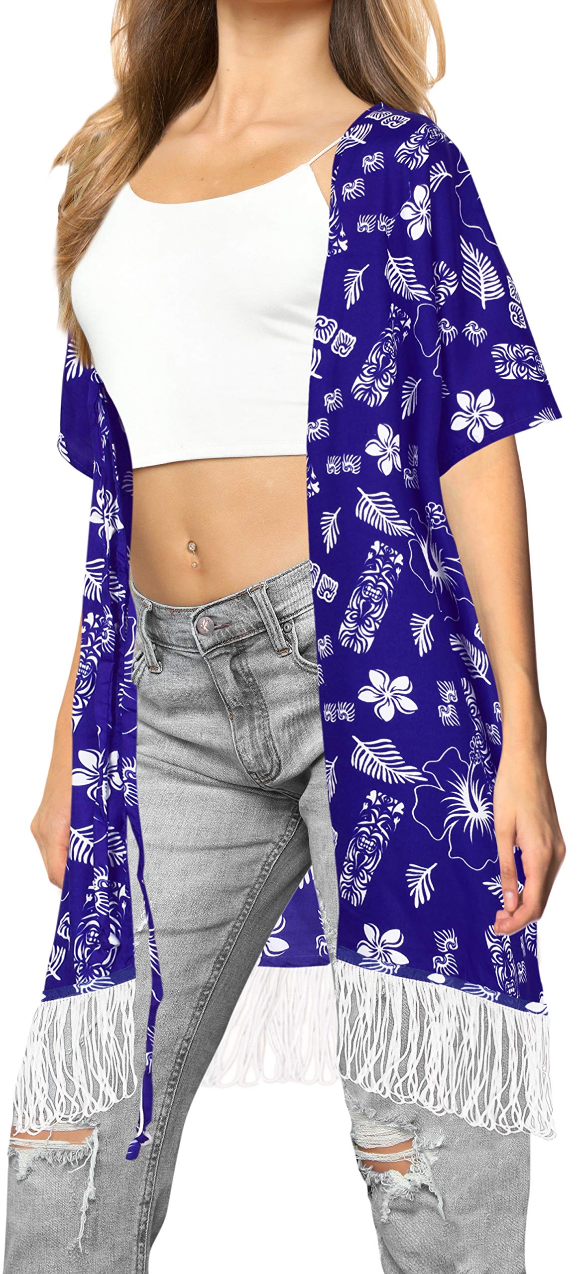 LA LEELA Mujeres Cárdigan Tipo Kimono con Volantes en la Playa Vestido Estilo Capa Informal