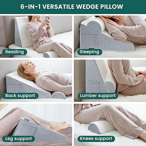 Miniatura 4 de Almohada de cuña con refuerzo extra, almohada de cuña de cama para apnea del sueño, alivio del reflujo ácido, dolor de espalda, después de cirugía,