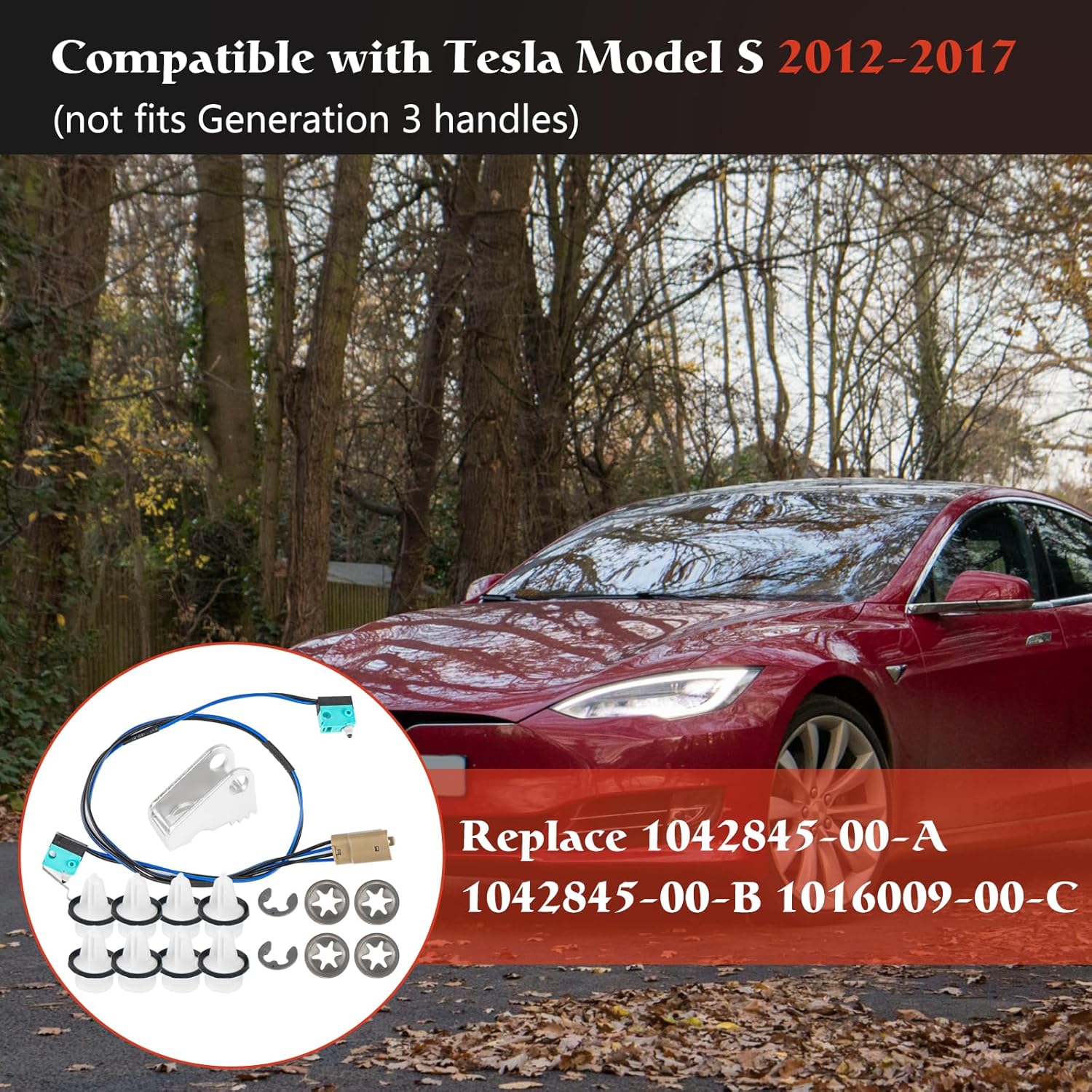 Door Handle Repair Kit Compatible with Tesla Model S 2012-2017 Replaces 1042845-00-A 1042845-00-B 1016009-00-C Micro Contact Switch Harness Handle Paddle Door Panel Clips