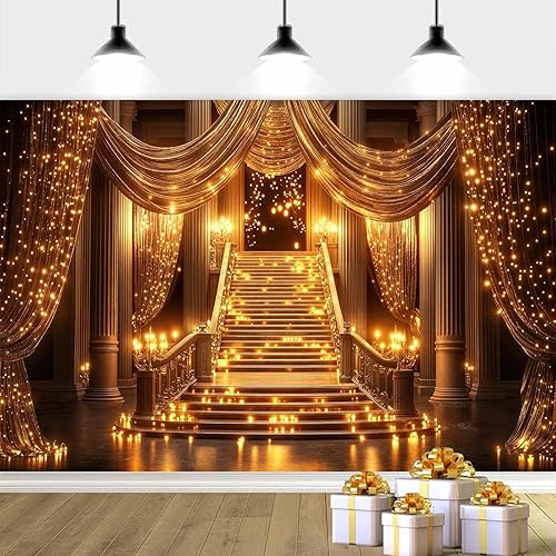 10X8ft Golden Palace Backdrop Luxurious Black and Gold Palace Photography Backgr