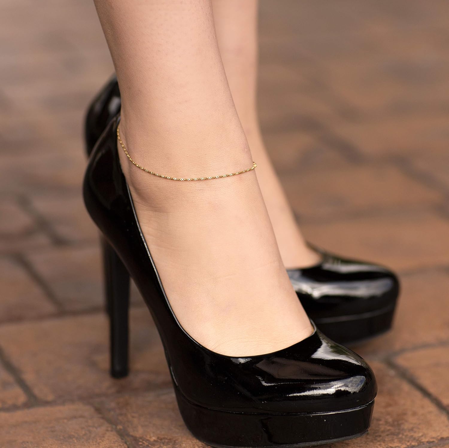 LIFETIME JEWELRY Womens Gold Anklet Twisted Box Chain Ankle Bracelet 24k Real Gold Plated