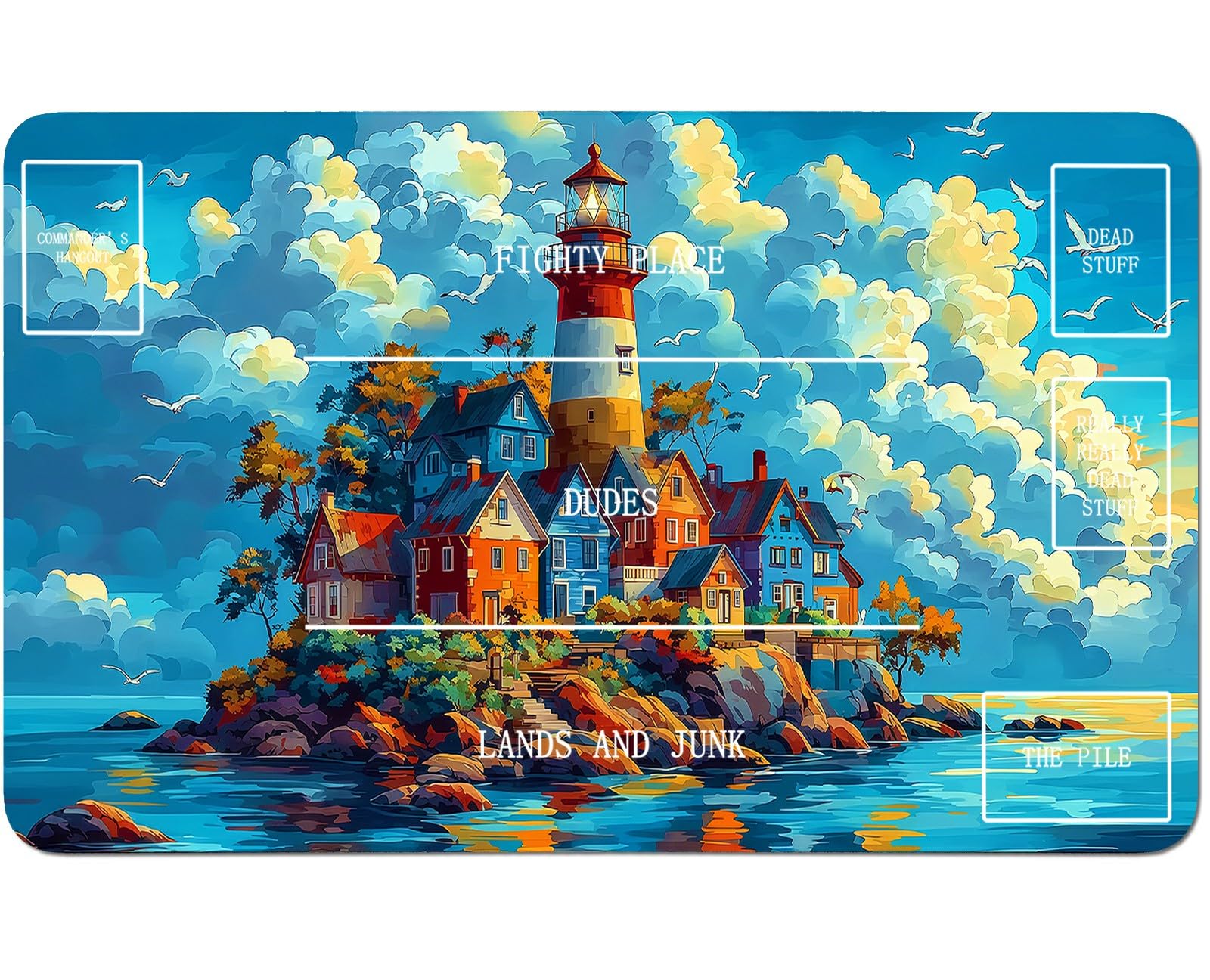 RWUTYTIUL Blue Castle Starry Sky for TCG Playmat 24 X 14 Inch with Play Zones, Stitched Card Game Mat for Commander Board MTG RPG CCG Desktop Tablet Mouse Pad for Enthusiasts Playing Accessories