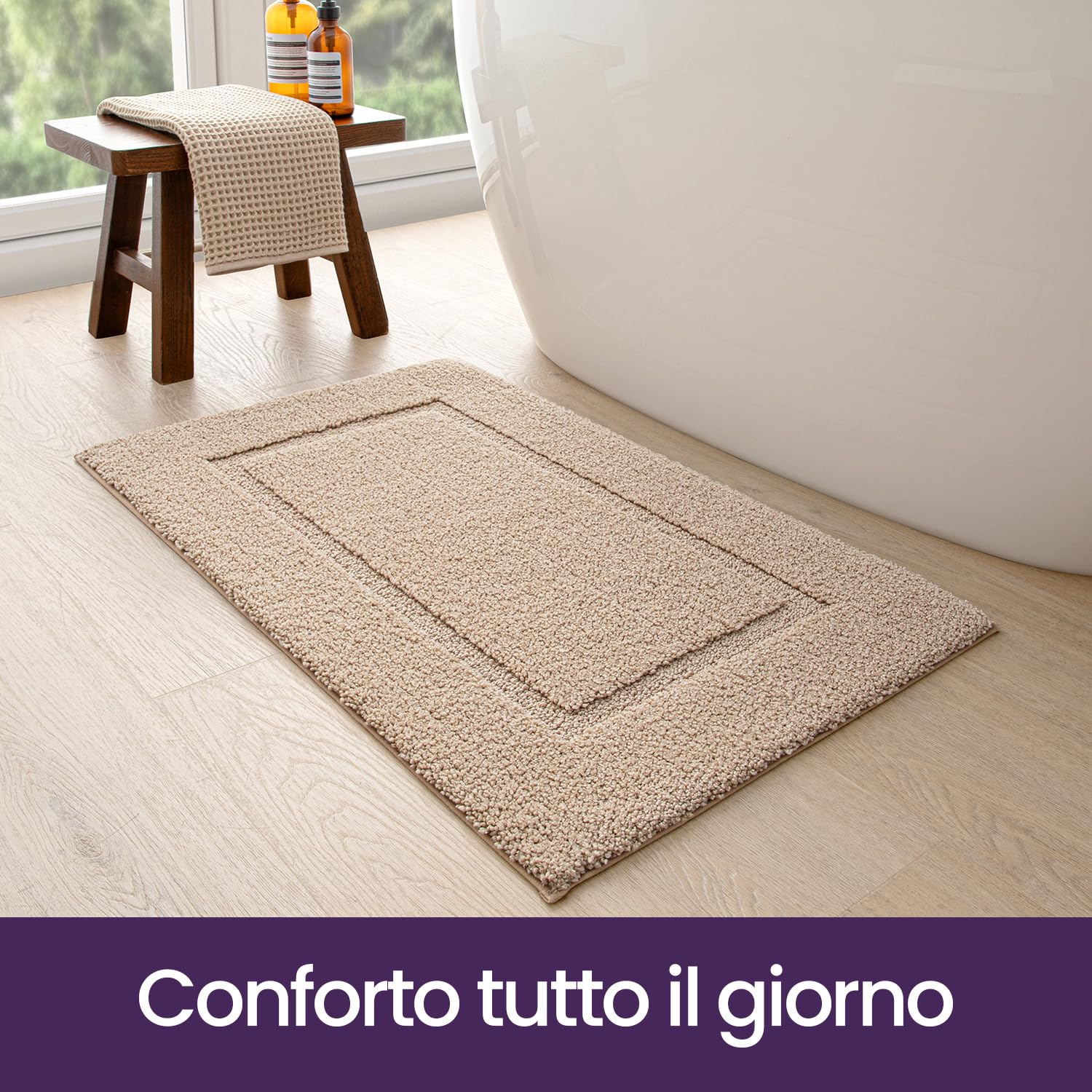 DEXI Tappeto Bagno 60 x 110 cm, Tappeti Assorbent e Lavabile, Tappetino Antiscivolo per Ingresso Doccia, Cucina, Camera da Letto, Beige