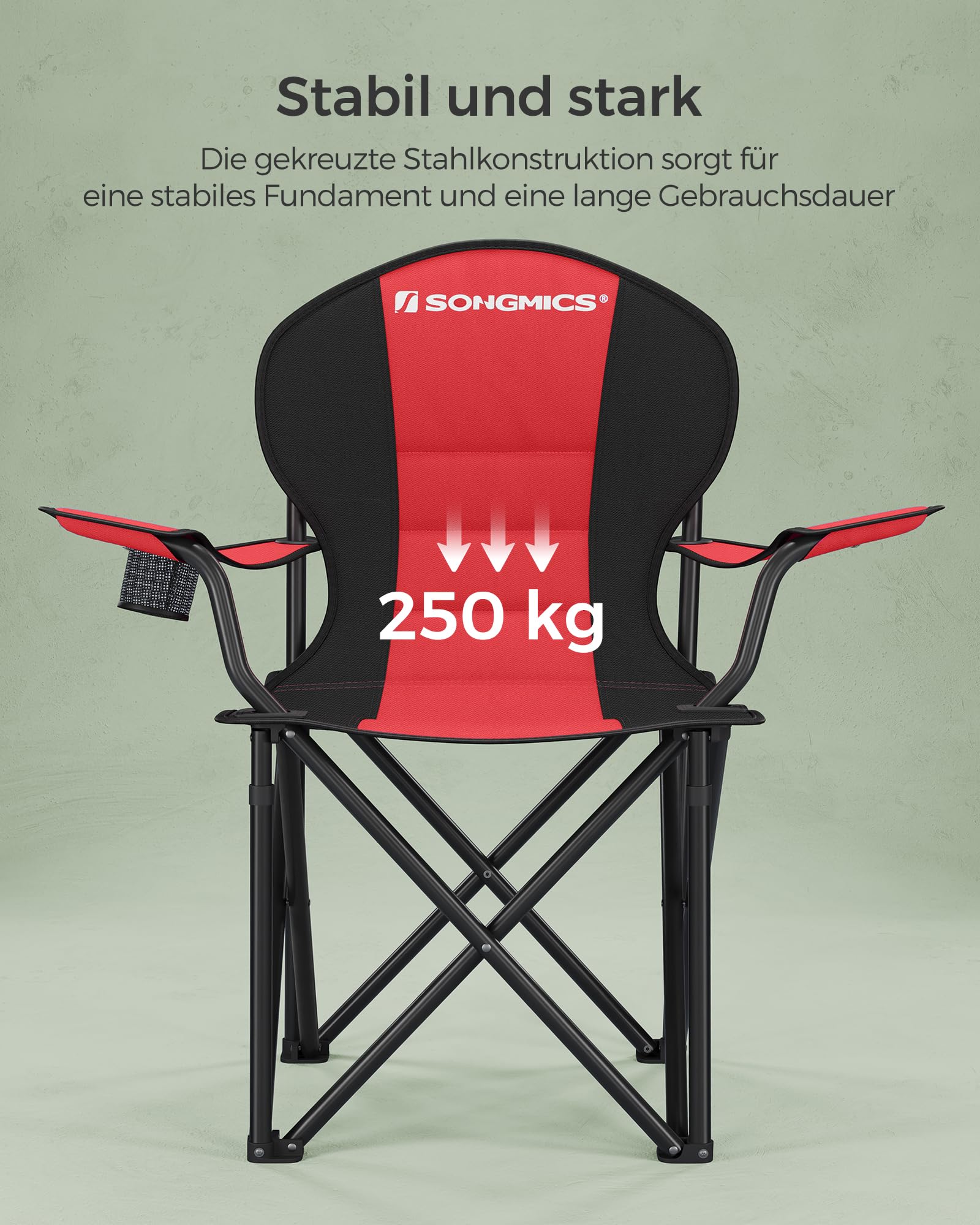 campingstuhl bis 250 kg SONGMICS Strandstuhl, Campingstuhl, Klappstuhl mit Getränkehalter, Schaumstoffpolsterung, klappbar, belastbar, Outdoor-Stuhl, rot-schwarz GCB06BK Sport & Freizeit Category_INTERIOR Größe:58 - 3XL Zündapp Mountainbike online kaufen
