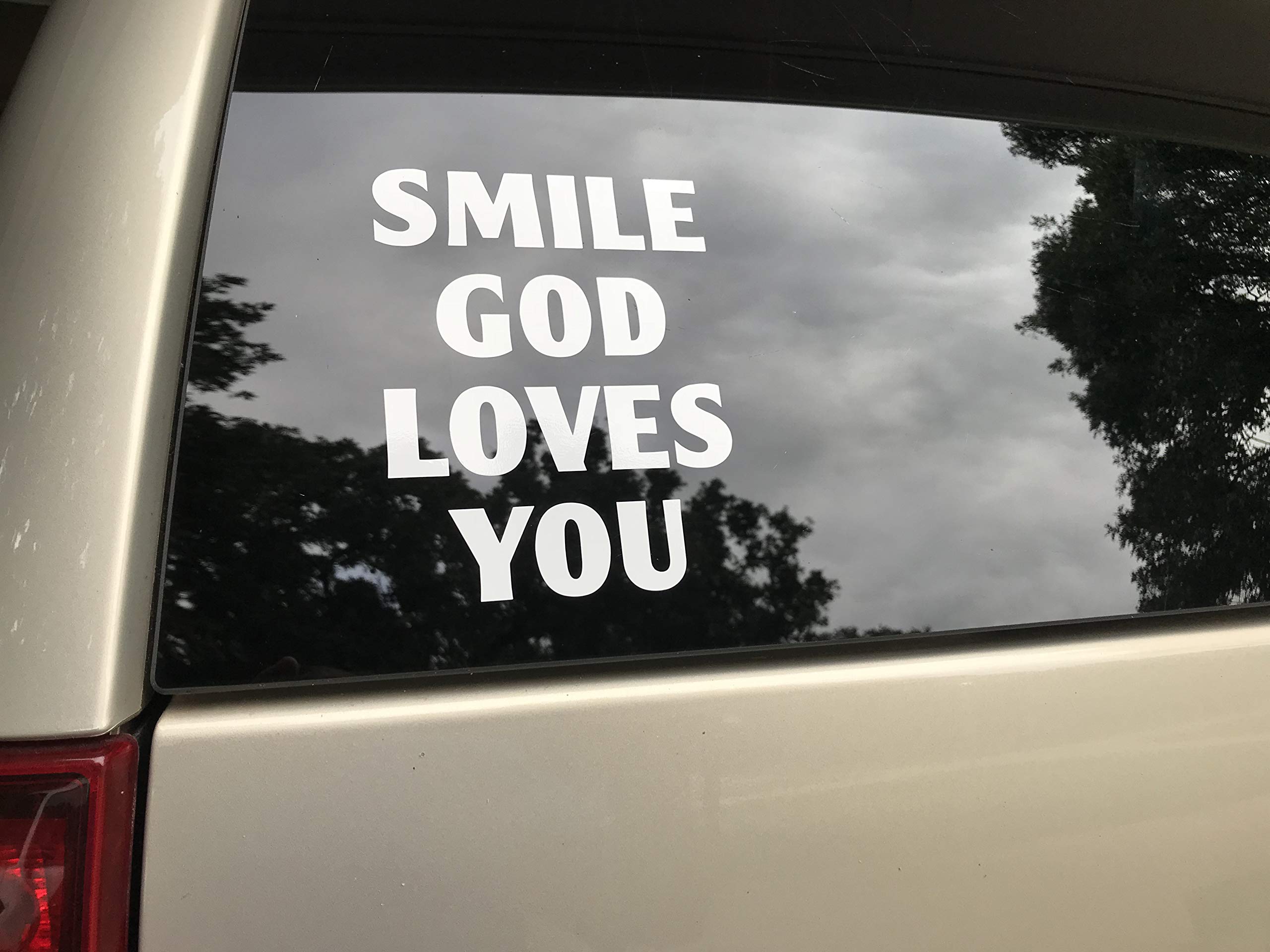 Smile GOD Loves You - Car, Truck, Notebook, Vinyl Die Cut Decal Sticker White Letters