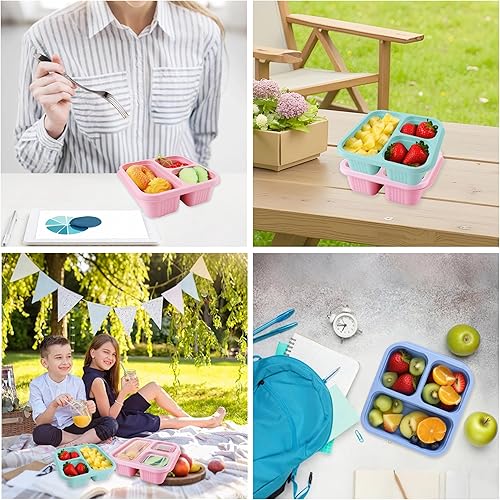 Miniatura 18 de Finorder Paquete de 6 recipientes de comida con 4 compartimentos, contenedores reutilizables para niños y adultos, escuela, trabajo, picnic