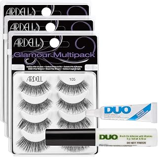 Ardell Multipack Lashes 105-12 pairs & duo Brush eyelash glue clear - 2 Packs, 5 Count