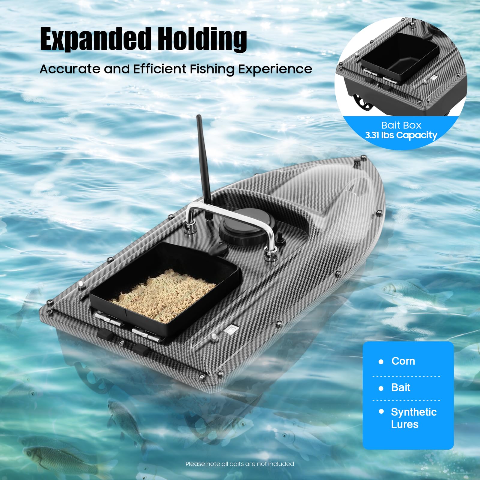500m Barchetta per la Pesca Barca per Esche Telecomandata, Barca per Esca da Pesca con Luce LED, Capacità di Carico 1.5KG Pesca Notturna Barca per Esche con Grande Contenitore per Esche Barca