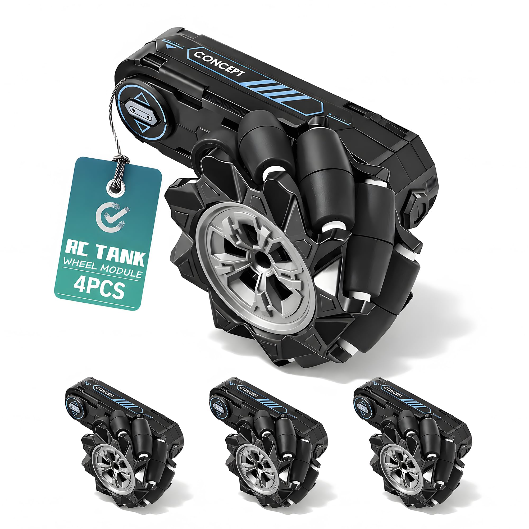 Black Set of 4 RC Stunt Car Replacement Wheels, Compatible Durable Spare Tire Kit for Kids Remote Control Toy Vehicle Repair, Easy-Install RC Car Accessories Parts