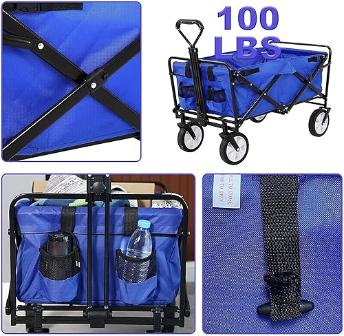 Miniatura 4 de Carrito plegable para exteriores con 4 ruedas todo terreno, carrito de uso al aire libre resistente, carrito de jardín plegable para jardín, vagón