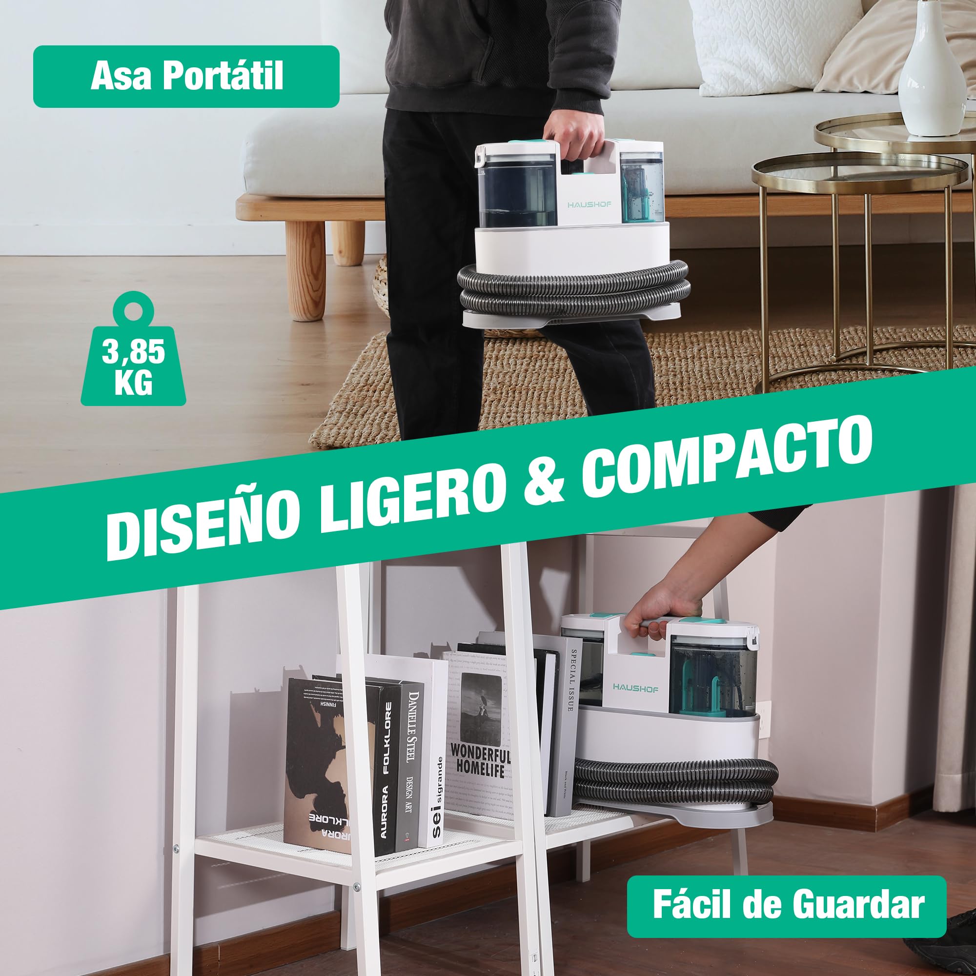 HAUSHOF StainZapper Pro Aspiradora de Agua Tapiceria, 450W Limpiador de Manchas, Limpia Tapicerias con Detergente y Cepillo, Limpiador de Tapicerias para Alfombras, Sofás