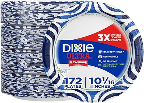 Dixie Ultra, Large Paper Plates, 10 Inch, 43 Count (Pack of 4), 3X Stronger*, Heavy Duty, Microwave-Safe, Soak-Proof, Cut Resistant, Disposable Plates For Heavy, Messy Meals