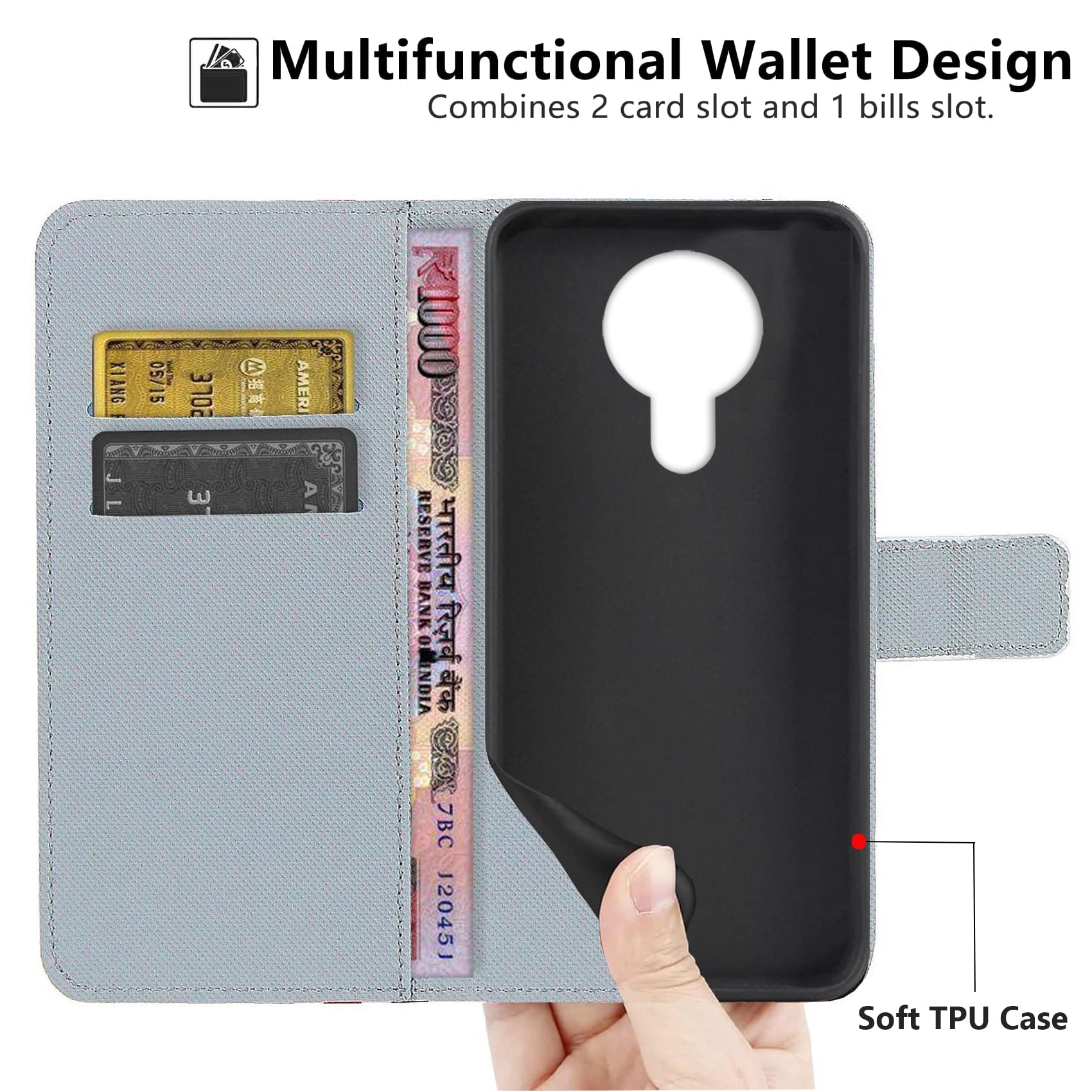 YKTO Custodia per NOKIA 3.4 Flip Portafoglio PU Pelle Cover Libretto