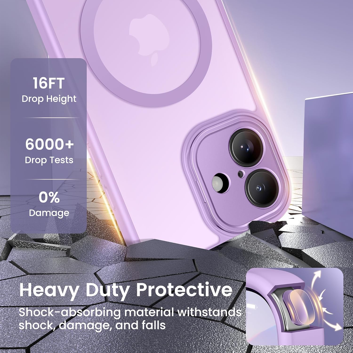 GolbinBox for iPhone 17 Case with Stand,Compatible with MagSafe,[Camera Control][Military Drop Protection] Shockproof Slim Translucent Matte Phone Cover for iPhone 17 6.3", Light Purple