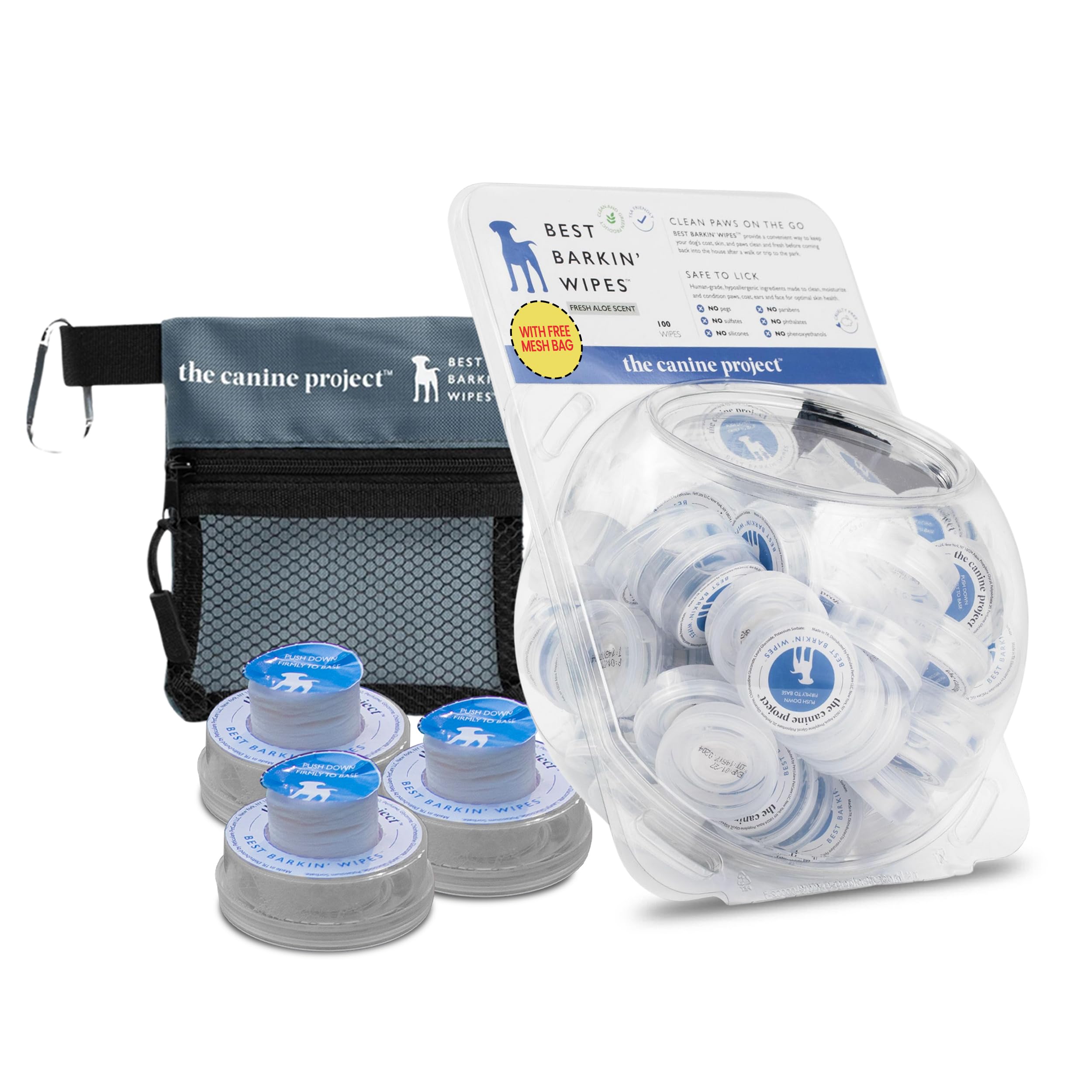 Best BARKIN' Salviette per cani, essenziali per la toelettatura del cane, con ingredienti botanici e sacchetto in rete (100 barattoli a rete)