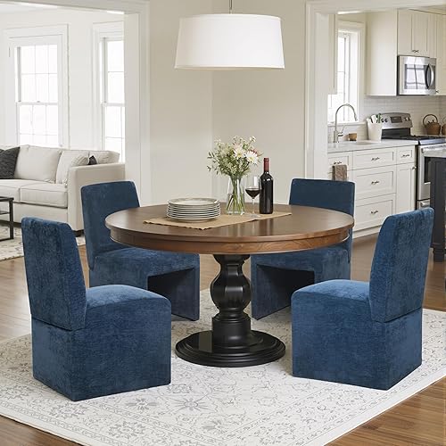 Miniatura 11 de Juego de 8 sillas de comedor tapizadas modernas para cocina y comedor, sillas de comedor de tela de lino con marco de madera, color gris