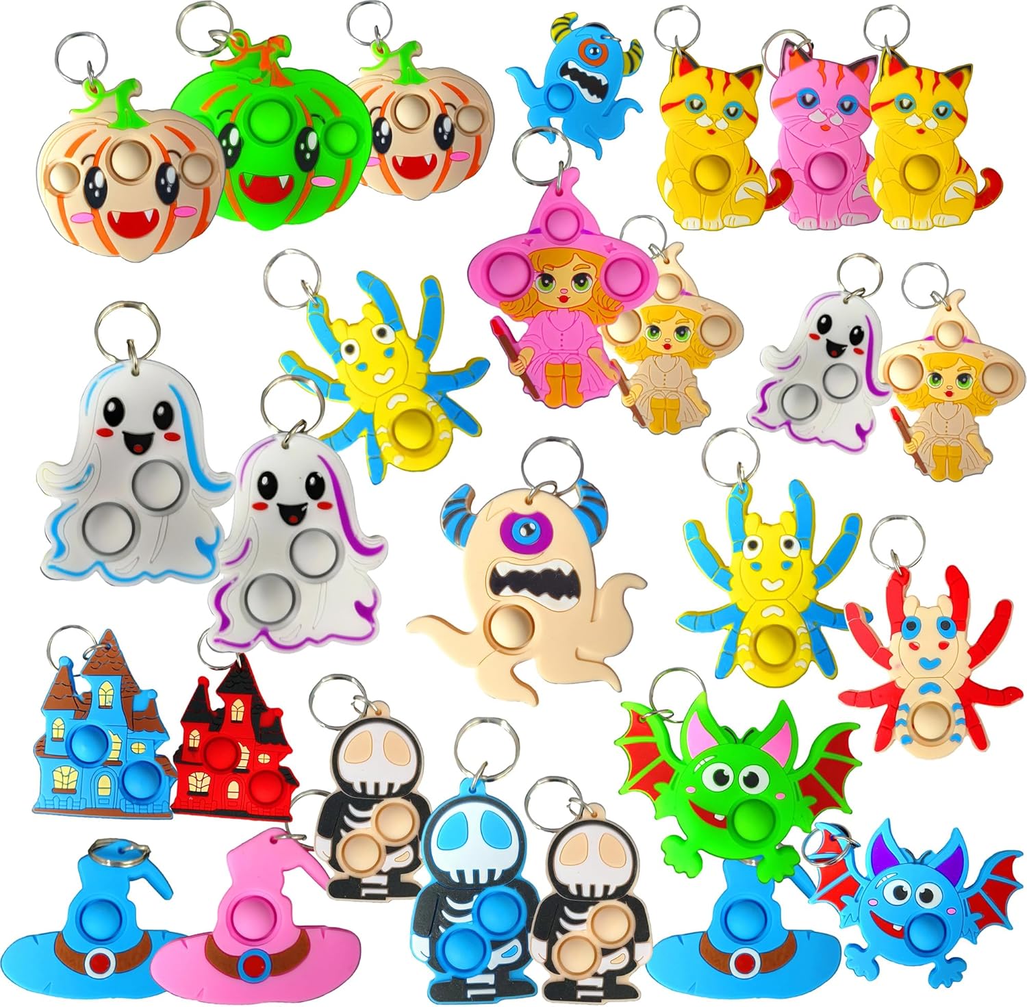 30 Packs Bulk New Halloween shape Fidget Bubble Mini Pop Keychain，Halloween Party Favors Small Birthday Supplies Student Prizes