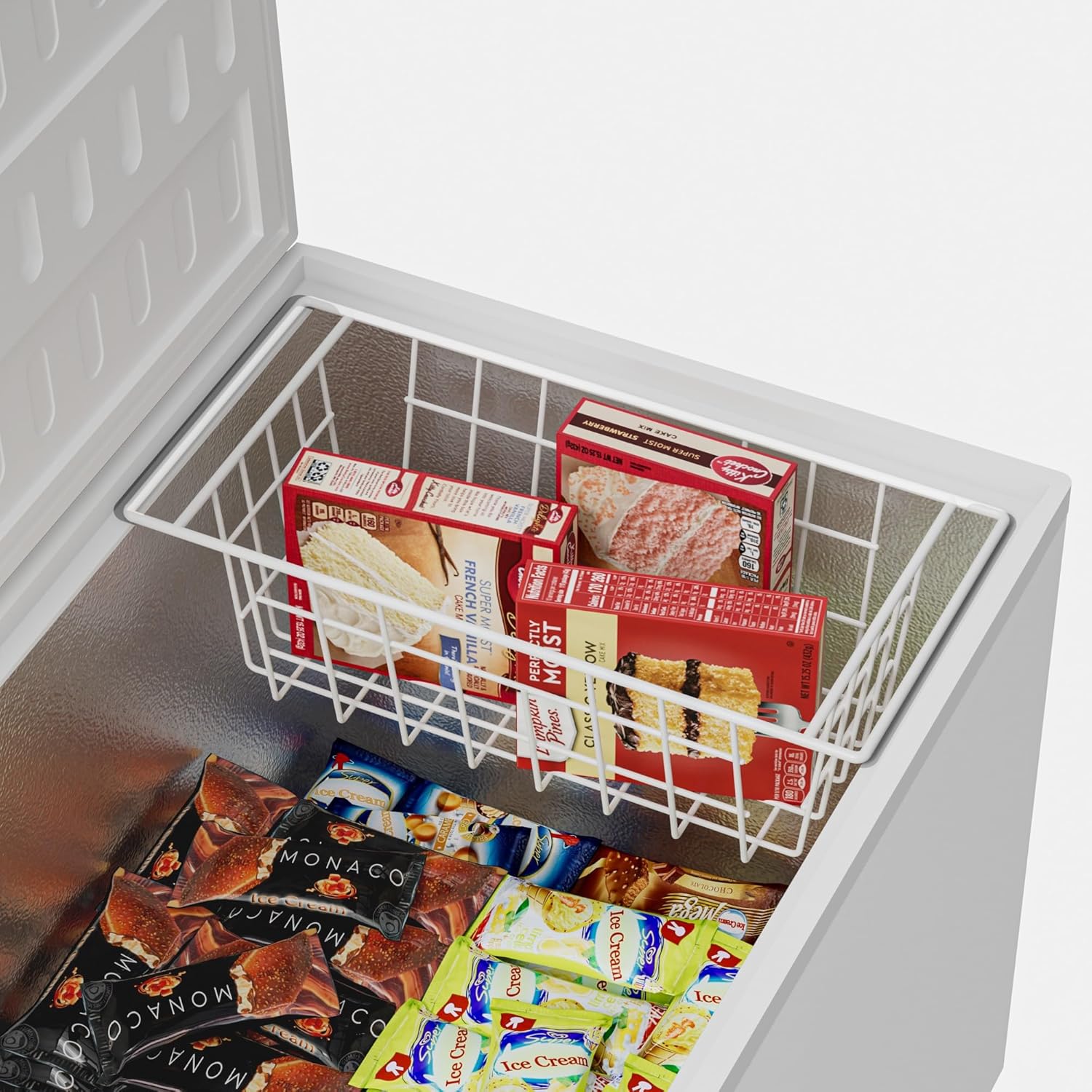Chest Freezer Bins, Deep Chest Freezer Organizer Basket, Storage Rack Bins Wire Metal Baskets with Hanging Handles 16.5" 2Packs